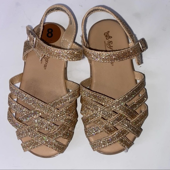 Self Esteem Other - Little Toddler Girls Gold Glitter Strappy Sandals 8